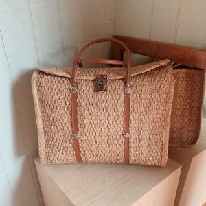 Vintage straw tote made in Mexico Beach pool bag